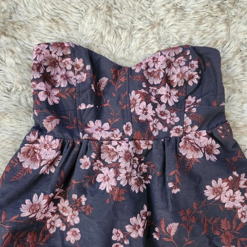 Free People Matilda Mini Dress Gray‎ With Pink Jacquard Floral Women's Small